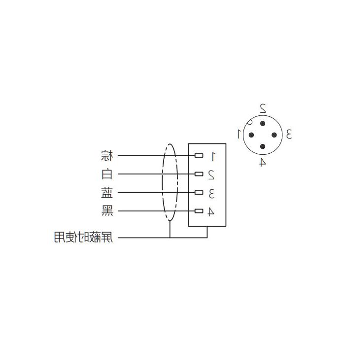 M12 4Pin、公头直型、法兰插座、板前安装、适用于PCB安装、64SA21P