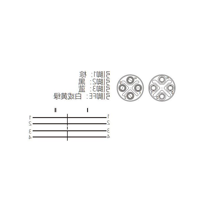 M12 4Pin S-coded、母头直型转公头90°、双端预铸PVC非柔性电缆、灰色护套、64SD21-XXX