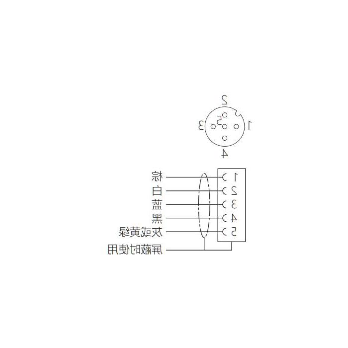 M12 5Pin 、母头90°、引脚5黄绿、单端预铸PUR柔性电缆、黑色护套、64S289-XXX