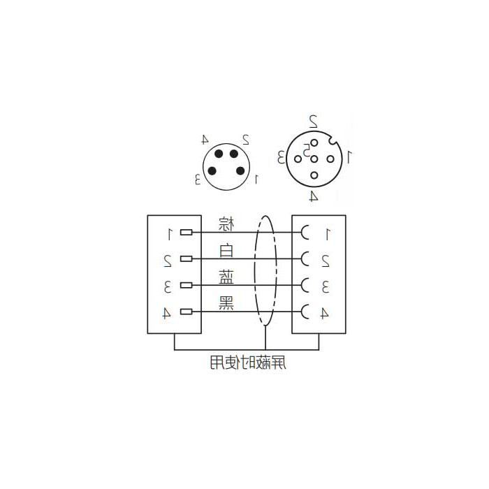 M12 母头90°转M8公头直型、4Pin、双端预铸PVC非柔性电缆、灰色护套、64D083-XXX